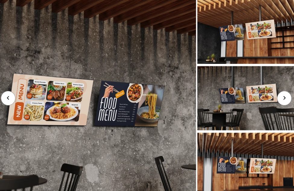 Restaurente con menús en pantallas